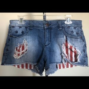 Ripped USA Flag Jean Shorts